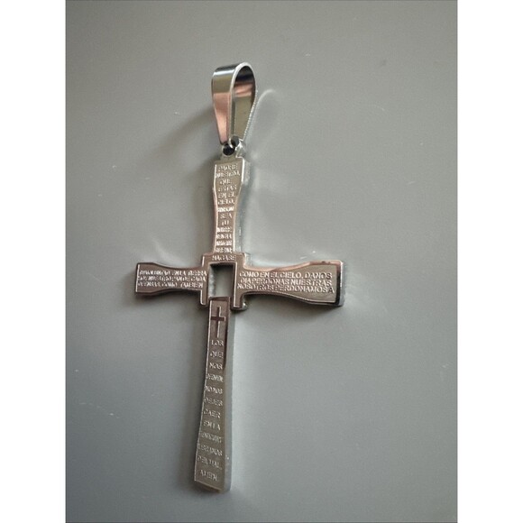 Dominic Toretto Style Cross Necklace Stainless Steel Cubic Zirconia Pendant - Picture 2 of 6
